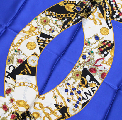 CHANEL Vintage Coco Mark Jewelry Silk Scarf Size ONE SIZE
