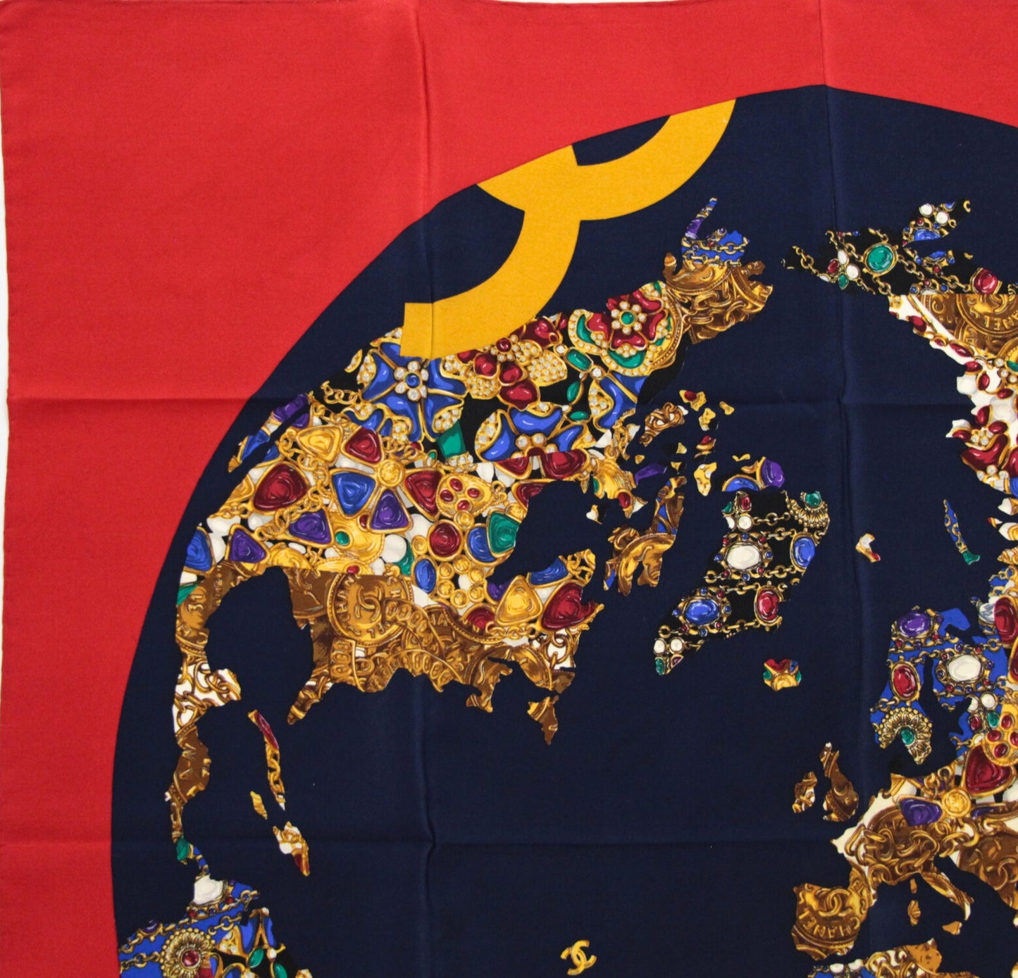 CHANEL Vintage Globe Jewelry Silk Scarf Size ONE SIZE