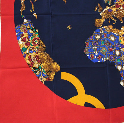 CHANEL Vintage Globe Jewelry Silk Scarf Size ONE SIZE