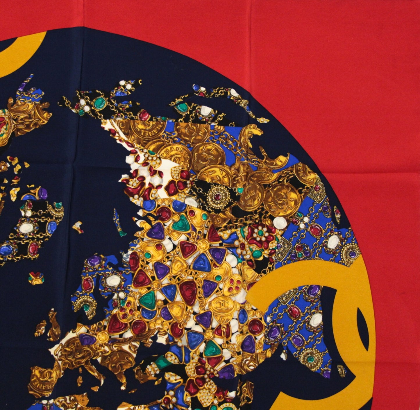 CHANEL Vintage Globe Jewelry Silk Scarf Size ONE SIZE