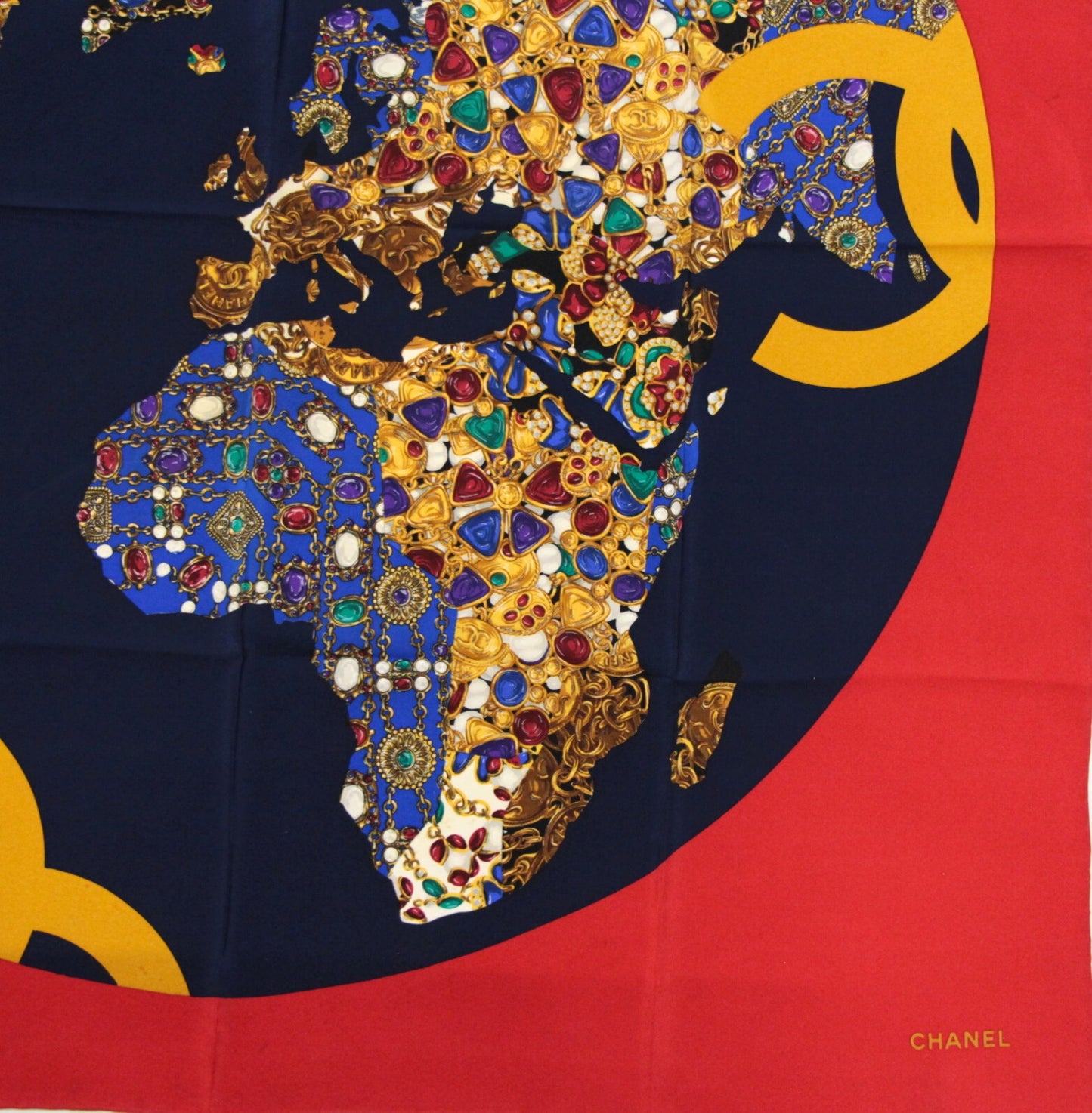 CHANEL Vintage Globe Jewelry Silk Scarf Size ONE SIZE