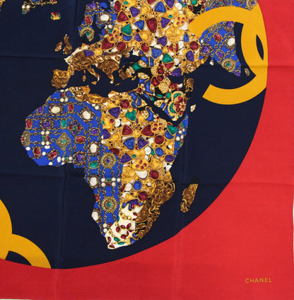 CHANEL Vintage Globe Jewelry Silk Scarf Size ONE SIZE