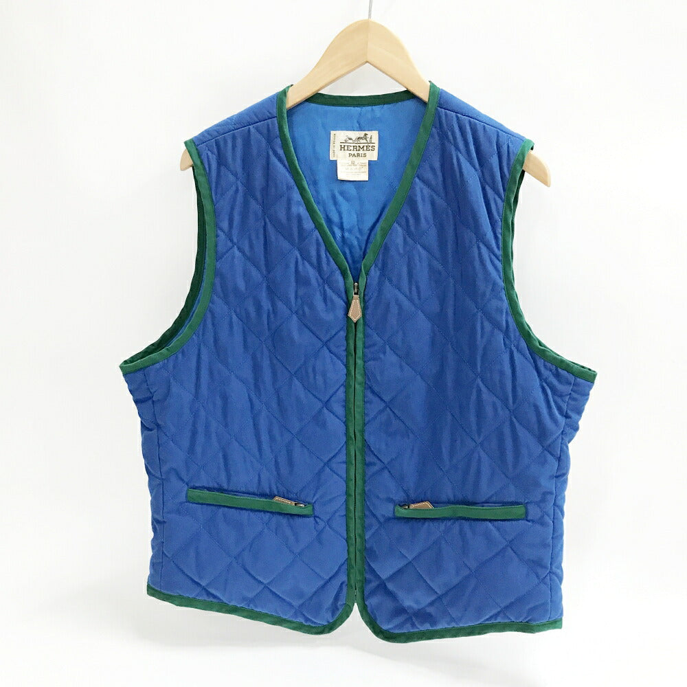 HERMES Quilted Vest Blue Made in France Size 52