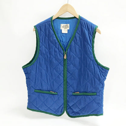 HERMES Quilted Vest Blue Made in France Size 52