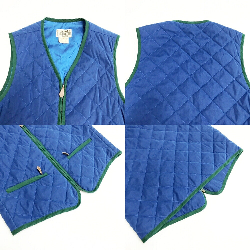 HERMES Quilted Vest Blue Made in France Size 52