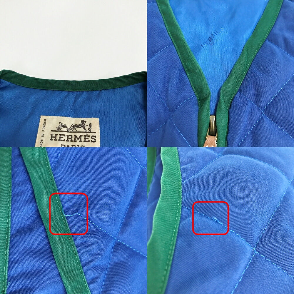 HERMES Quilted Vest Blue Made in France Size 52