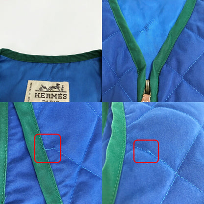 HERMES Quilted Vest Blue Made in France Size 52