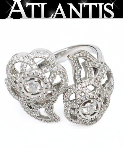 CHANEL Camellia Openwork Pave Ring K18WG Size ONE SIZE