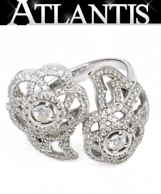 CHANEL Camellia Openwork Pave Ring K18WG Size ONE SIZE