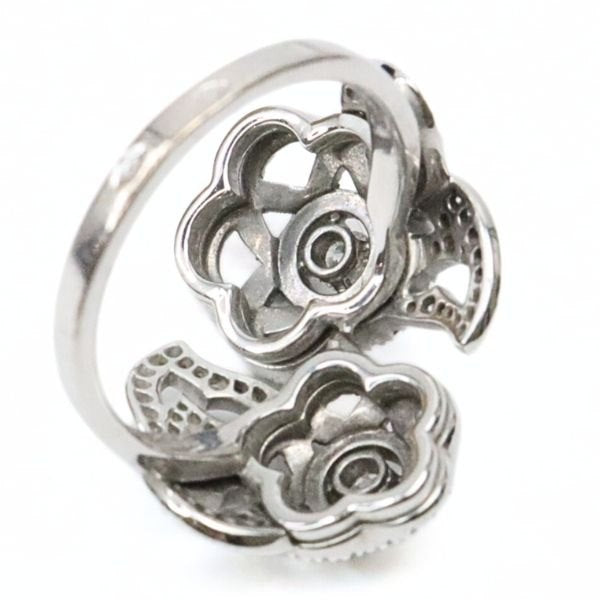 CHANEL Camellia Openwork Pave Ring K18WG Size ONE SIZE
