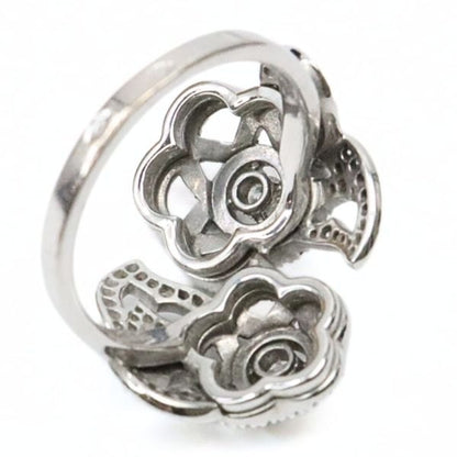 CHANEL Camellia Openwork Pave Ring K18WG Size ONE SIZE