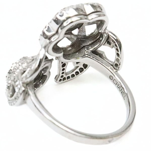 CHANEL Camellia Openwork Pave Ring K18WG Size ONE SIZE