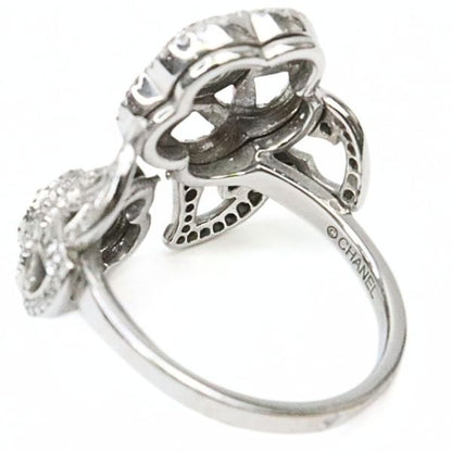 CHANEL Camellia Openwork Pave Ring K18WG Size ONE SIZE
