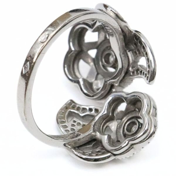 CHANEL Camellia Openwork Pave Ring K18WG Size ONE SIZE