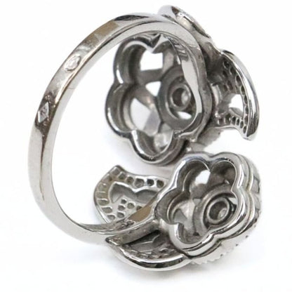 CHANEL Camellia Openwork Pave Ring K18WG Size ONE SIZE