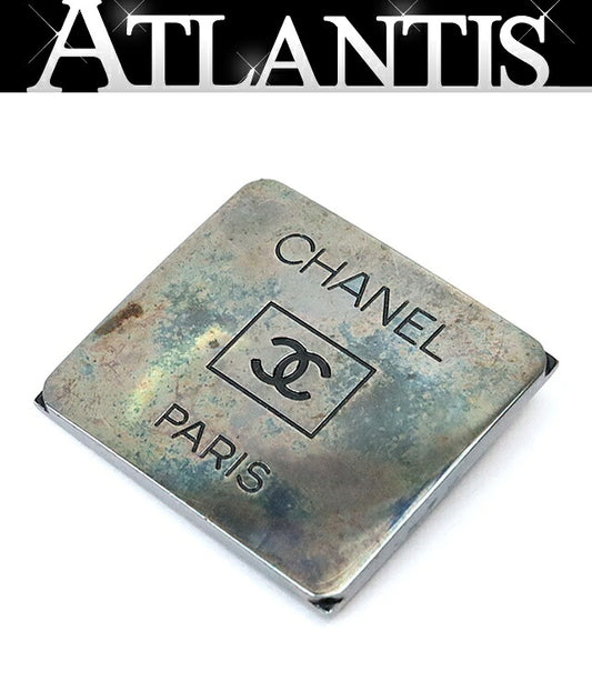 CHANEL Silver Coco Mark Plate Brooch