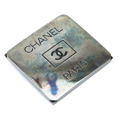 CHANEL Silver Coco Mark Plate Brooch
