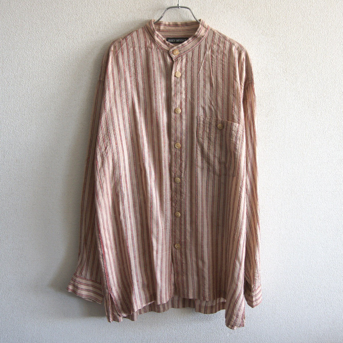 Issey Miyake Striped silk band-collar shirt Size 4