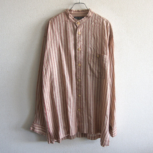 Issey Miyake Striped silk band-collar shirt Size 4