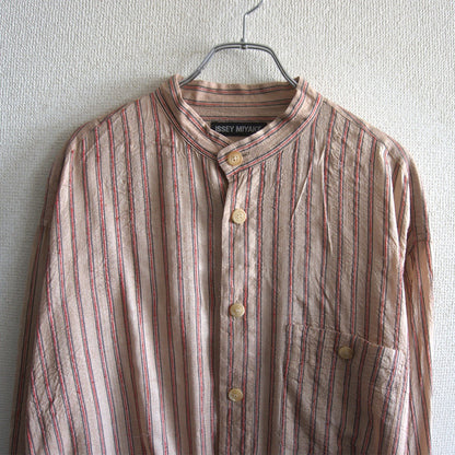 Issey Miyake Striped silk band-collar shirt Size 4