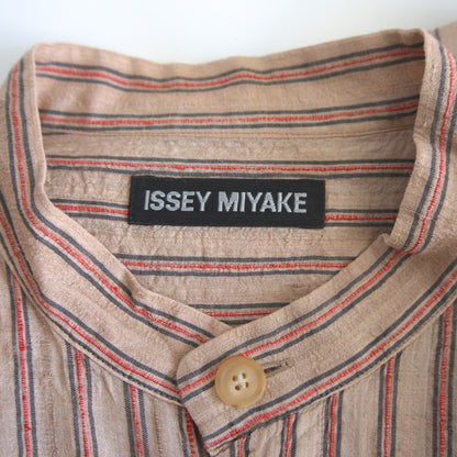 Issey Miyake Striped silk band-collar shirt Size 4