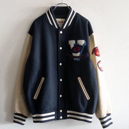 VAN JAC Leather sleeve varsity jacket Size L