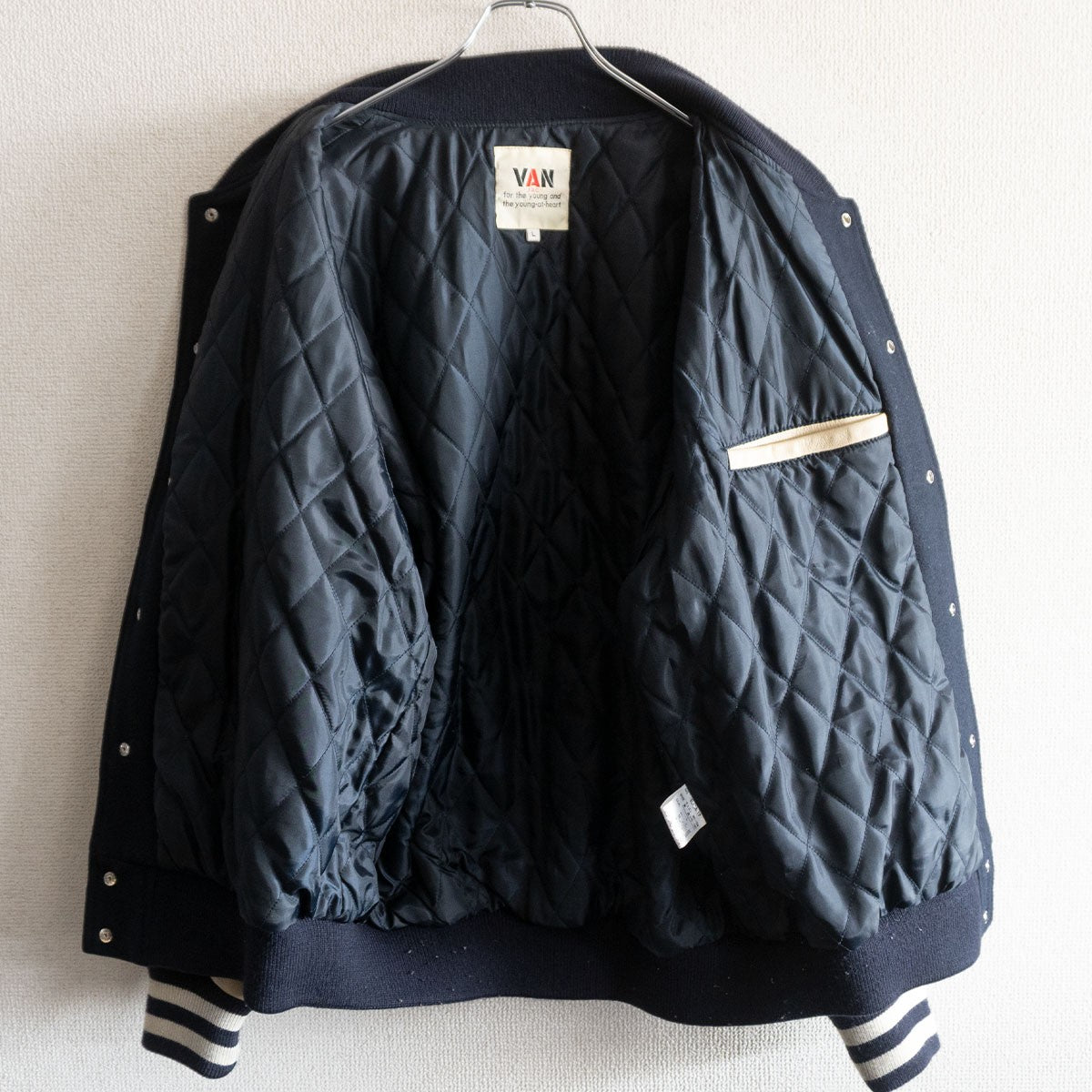 VAN JAC Leather sleeve varsity jacket Size L