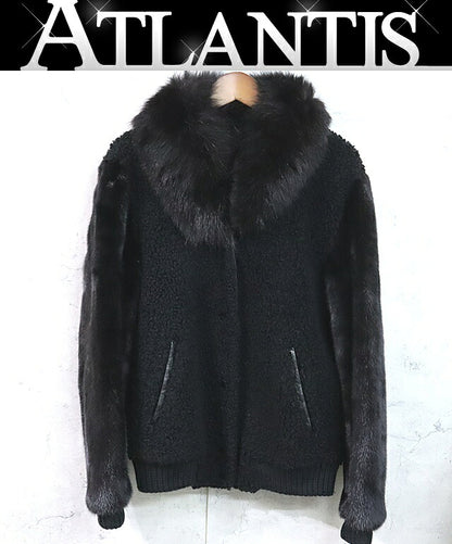 YVES SALOMON Mink Fox Fur Leather Jacket Black Size 34