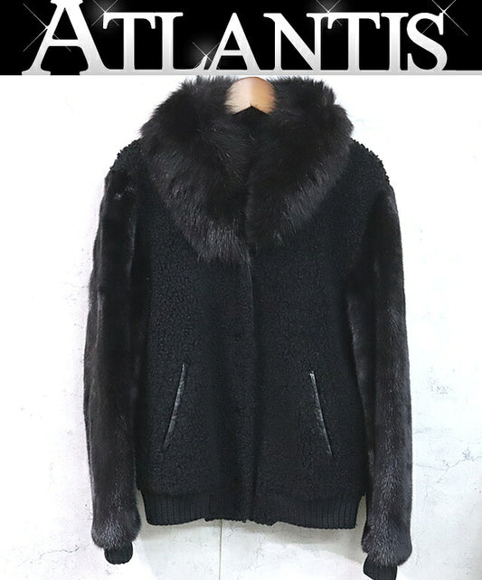 YVES SALOMON Mink Fox Fur Leather Jacket Black Size 34