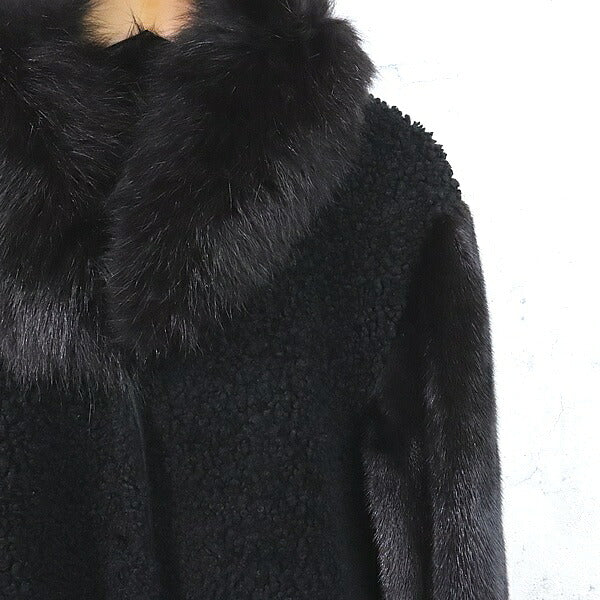 YVES SALOMON Mink Fox Fur Leather Jacket Black Size 34