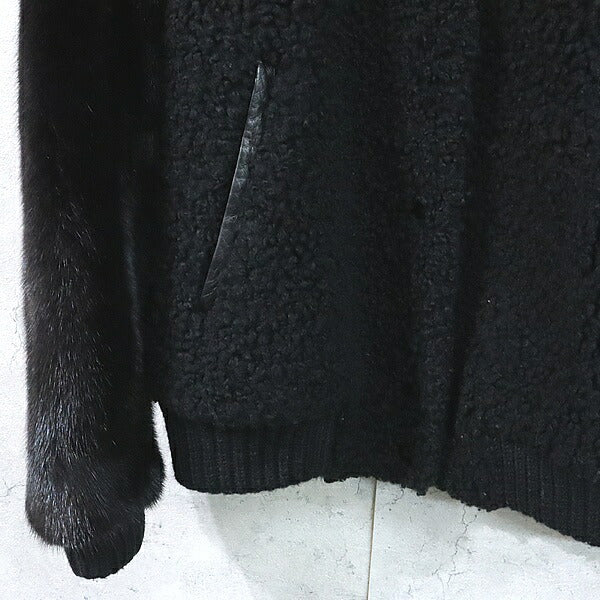 YVES SALOMON Mink Fox Fur Leather Jacket Black Size 34