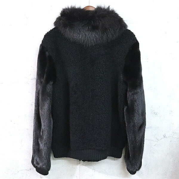 YVES SALOMON Mink Fox Fur Leather Jacket Black Size 34
