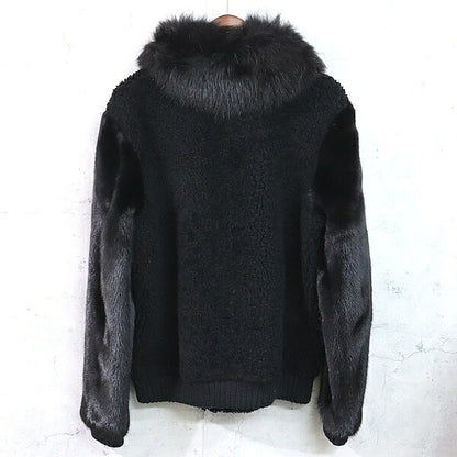 YVES SALOMON Mink Fox Fur Leather Jacket Black Size 34