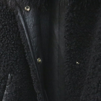 YVES SALOMON Mink Fox Fur Leather Jacket Black Size 34