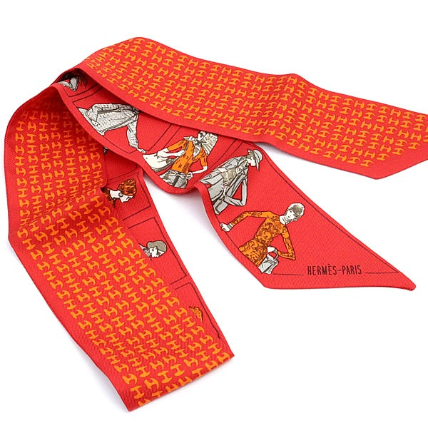 HERMES Les Gens du Hermes H Logo Silk Scarf Red Multi-Color