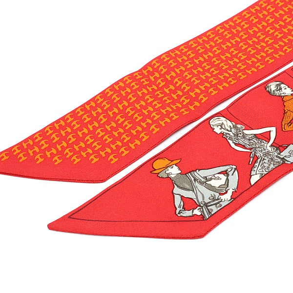 HERMES Les Gens du Hermes H Logo Silk Scarf Red Multi-Color