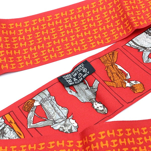 HERMES Les Gens du Hermes H Logo Silk Scarf Red Multi-Color