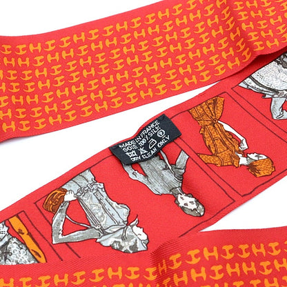 HERMES Les Gens du Hermes H Logo Silk Scarf Red Multi-Color