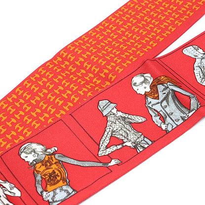 HERMES Les Gens du Hermes H Logo Silk Scarf Red Multi-Color