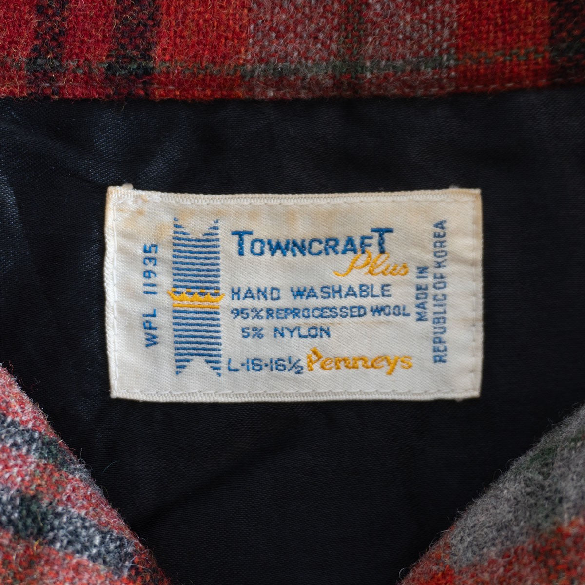 Towncraft 60S Wool Check Open Shirt Size L