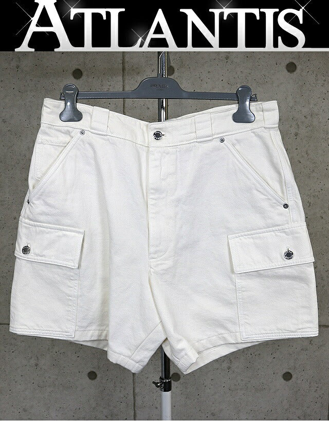 PRADA Triangle Logo Cotton Cargo Shorts White Size M