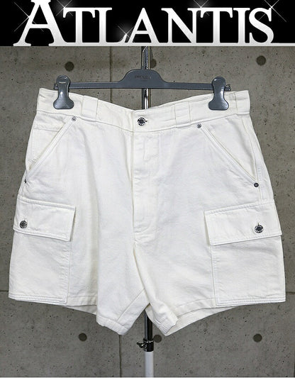 PRADA Triangle Logo Cotton Cargo Shorts White Size M