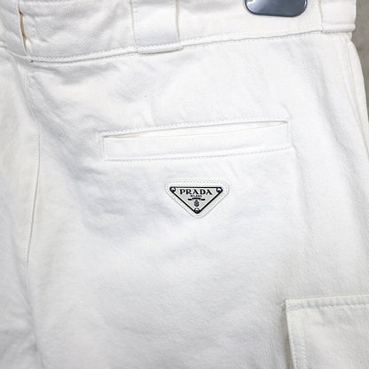 PRADA Triangle Logo Cotton Cargo Shorts White Size M
