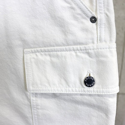 PRADA Triangle Logo Cotton Cargo Shorts White Size M
