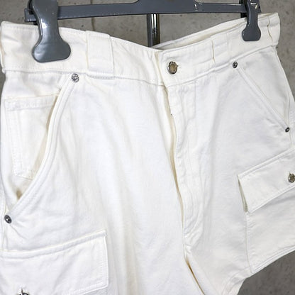 PRADA Triangle Logo Cotton Cargo Shorts White Size M