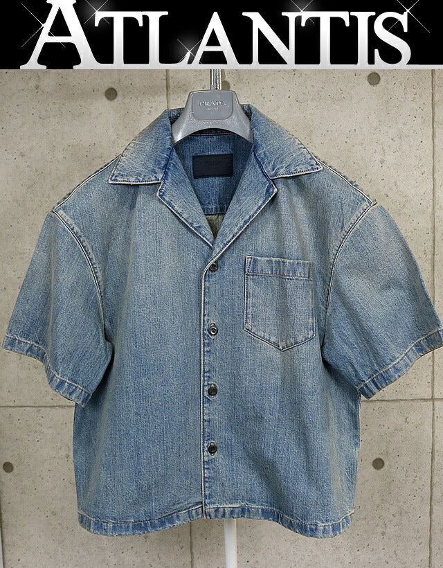 PRADA Denim Short Sleeve Shirt Jacket Blue Size M