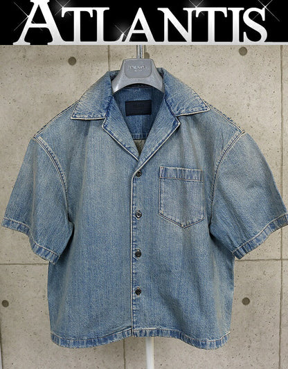 PRADA Denim Short Sleeve Shirt Jacket Blue Size M
