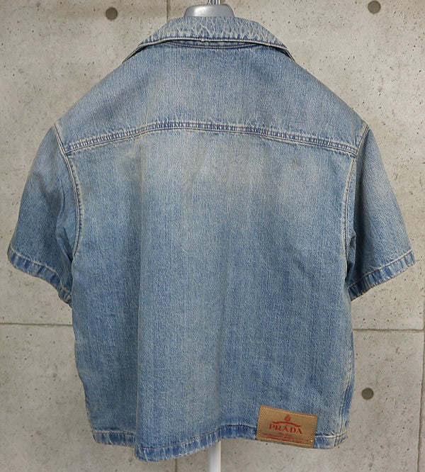 PRADA Denim Short Sleeve Shirt Jacket Blue Size M