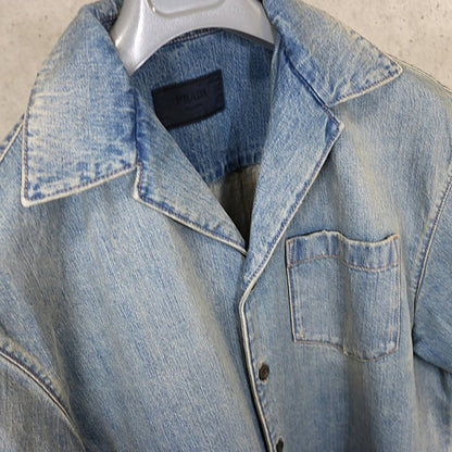 PRADA Denim Short Sleeve Shirt Jacket Blue Size M