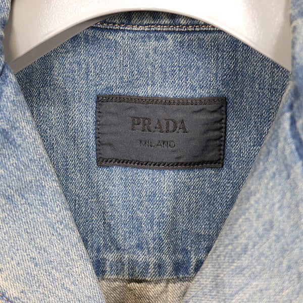 PRADA Denim Short Sleeve Shirt Jacket Blue Size M